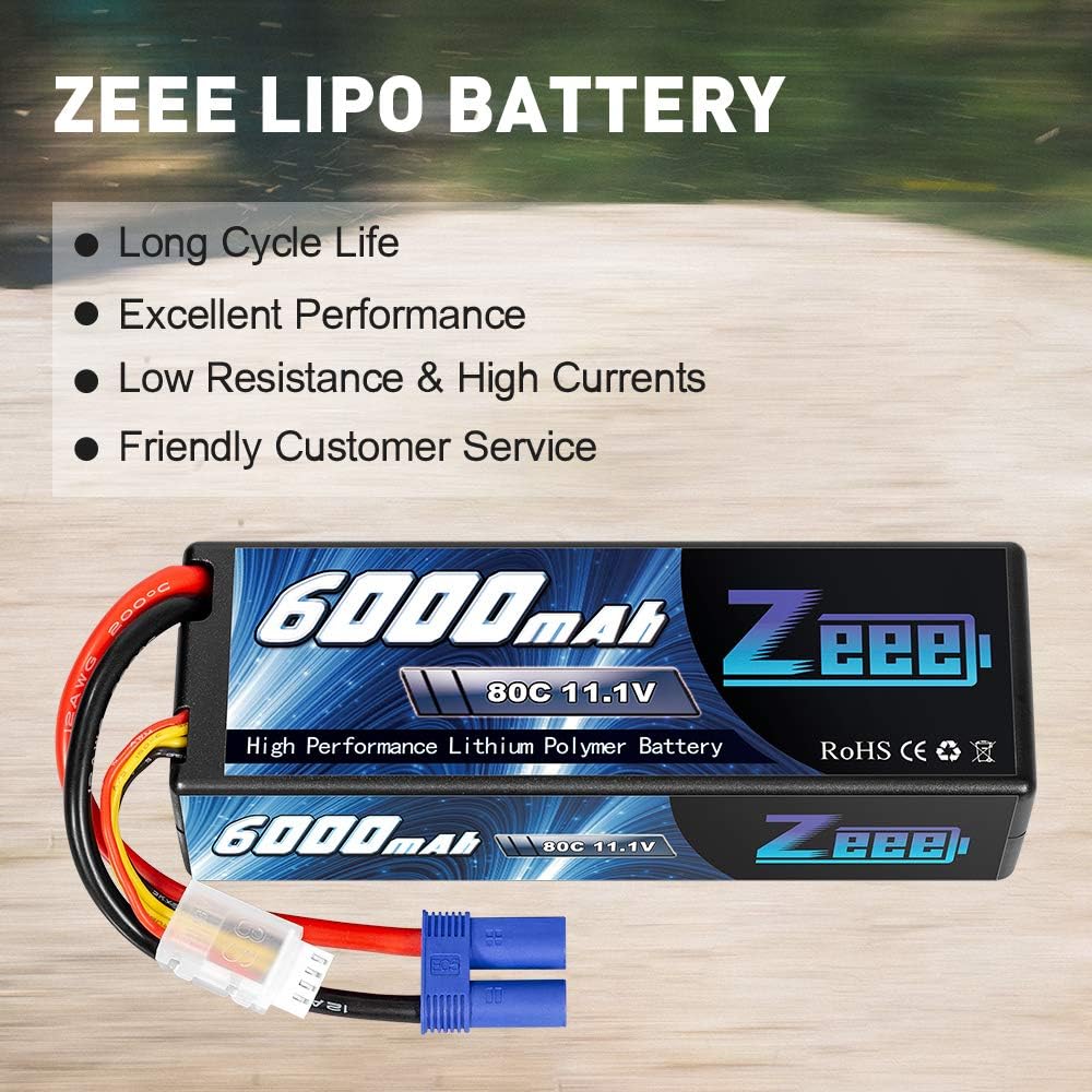 11.1V 80C 3S 6000mAh Lipo Battery Hard Case with EC5 Connector (2 Pack) B3627