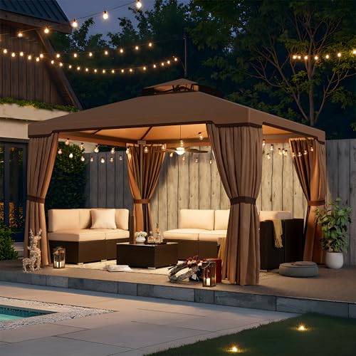 10 x 10 FT Outdoor Gazebo with Vented Soft Canopy and Mosquito Netting Y39386