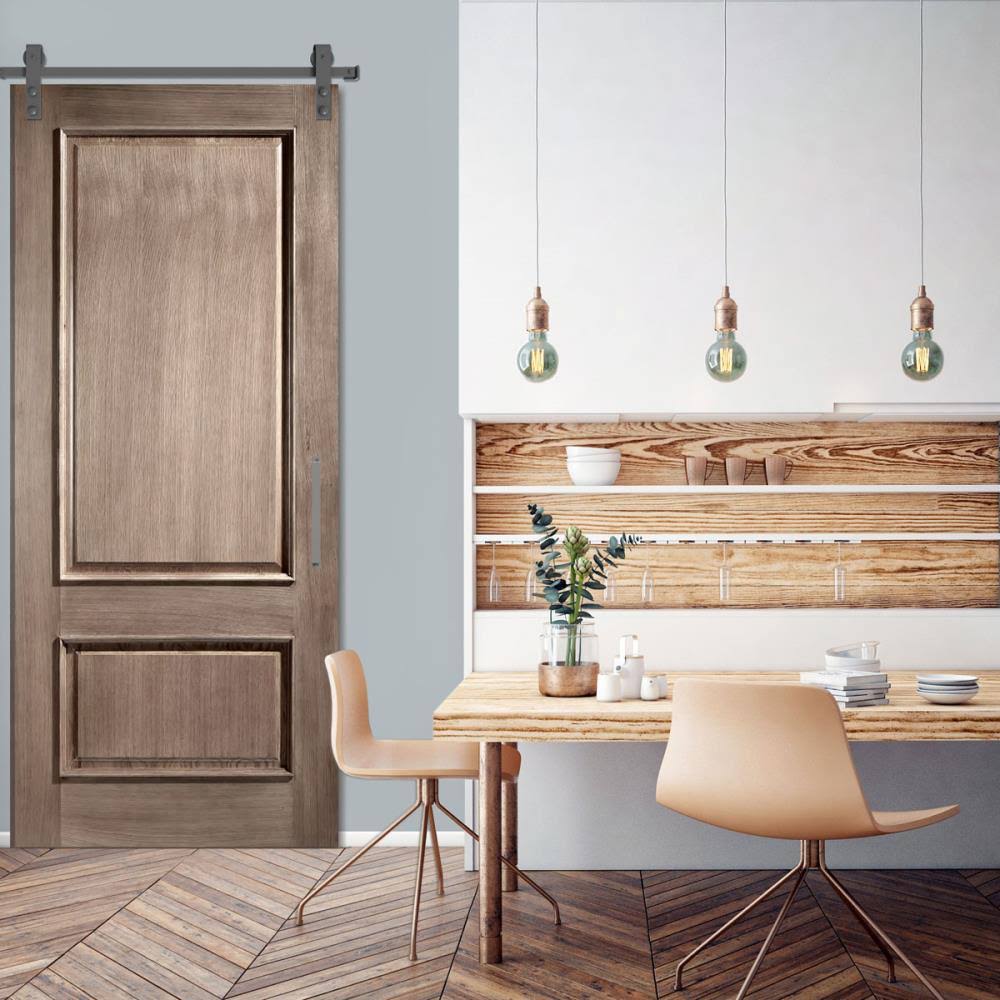 Barn Door Hardware Set w/ 5' Track for 1 3/4 inch Doors, Flint Gray, Track Length: 60 inch Q67261