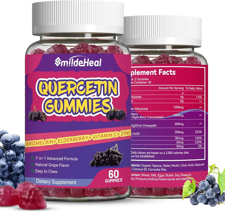 2 Pack Quercetin Gummies 1200MG with Bromelain, Zinc Vitamin C K295910