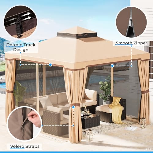 10 x 10 FT Outdoor Gazebo with Vented Soft Canopy and Mosquito Netting Y39386