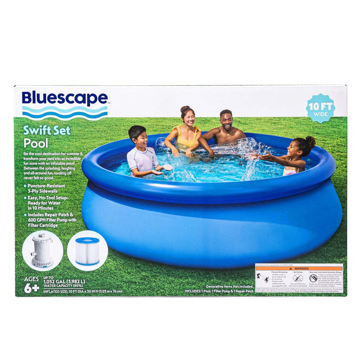 10ft Round Above Ground Ring Swimming Pool with Cartridge Filter Pump P77133