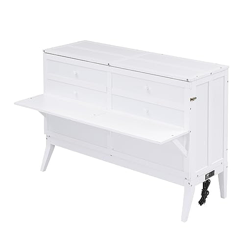White Queen Size Murphy Bed with Bookcase C25011