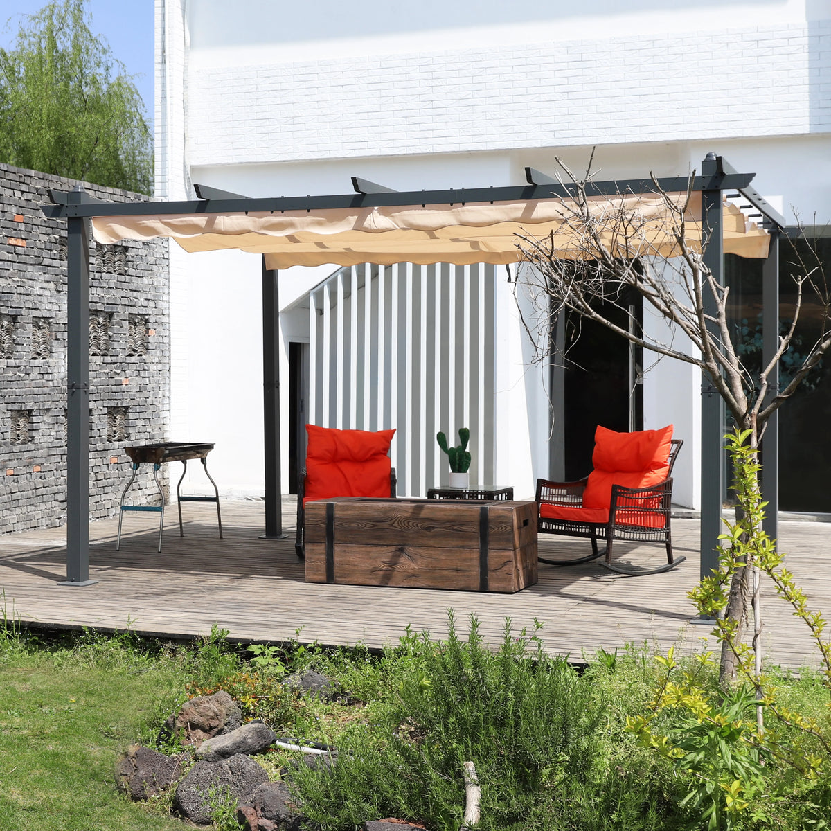 10' x 10' Gray Metal Pergola with Retractable Canopy O5909