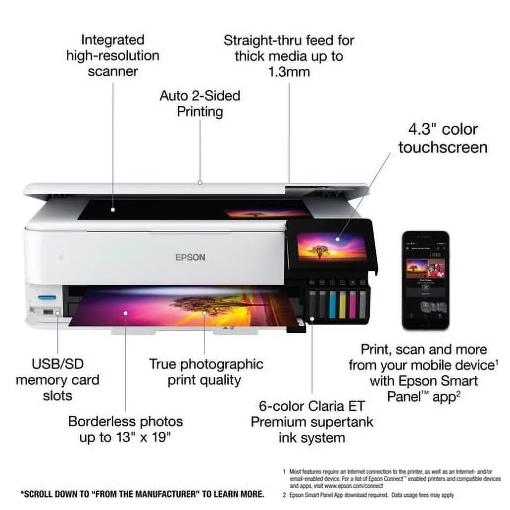 Wireless Wide-format Color All-in-One Supertank Printer with Scanner, Copier, Ethernet and 4.3-inch Color Touchscreen Q5854