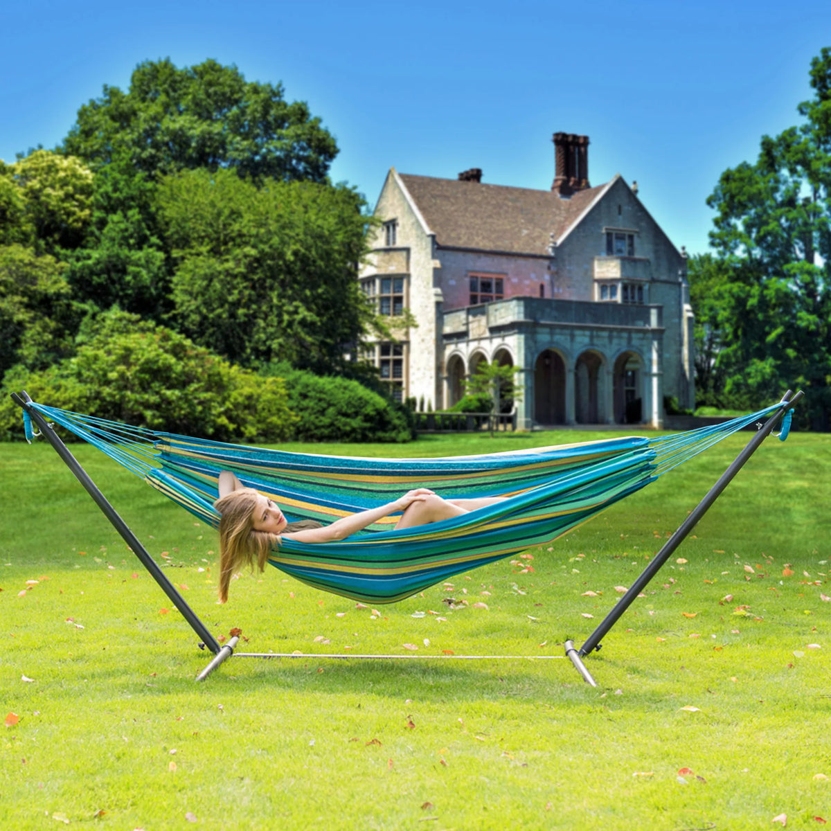 Double Cotton Swing Hammock with Steel Stand L83233