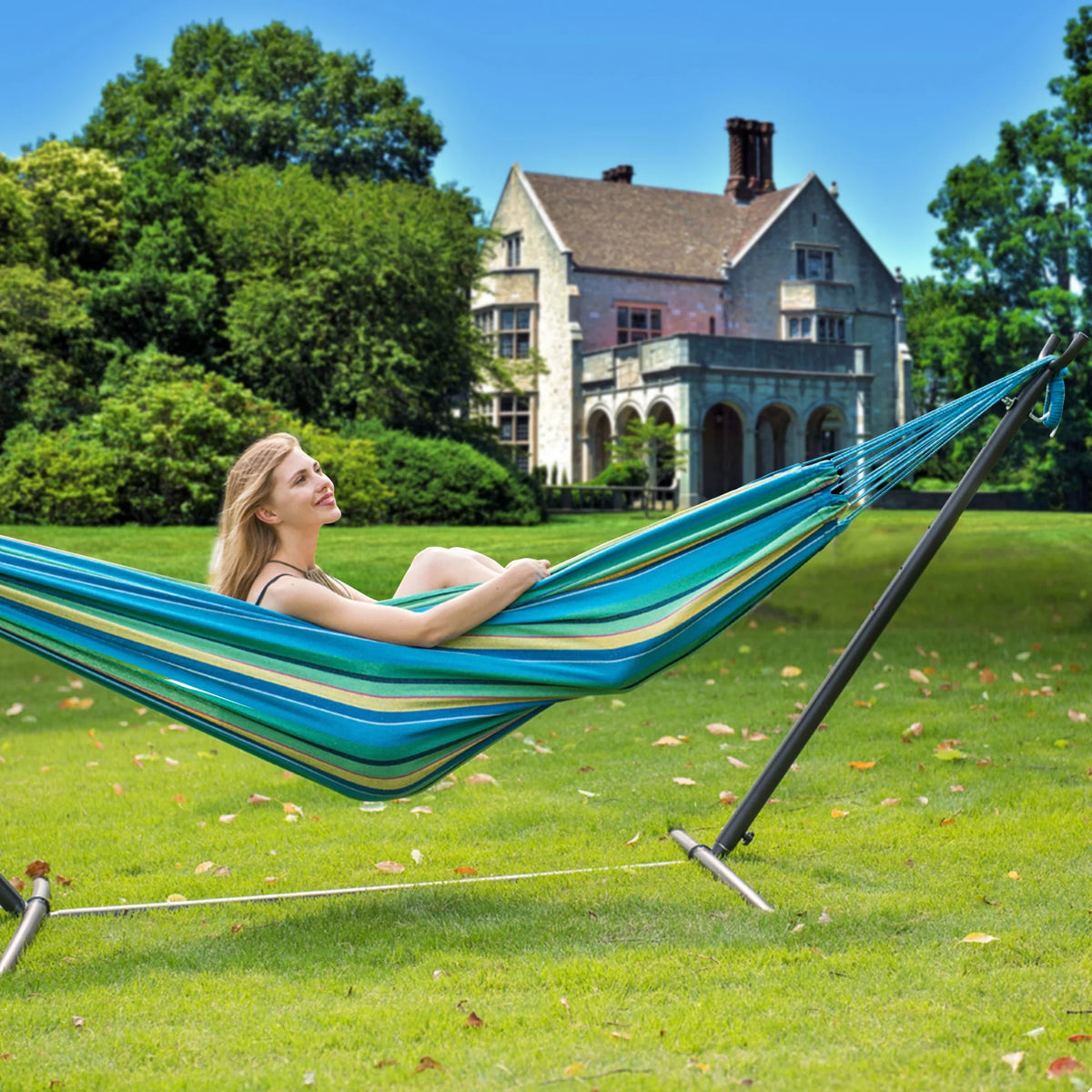 Double Cotton Swing Hammock with Steel Stand L83233