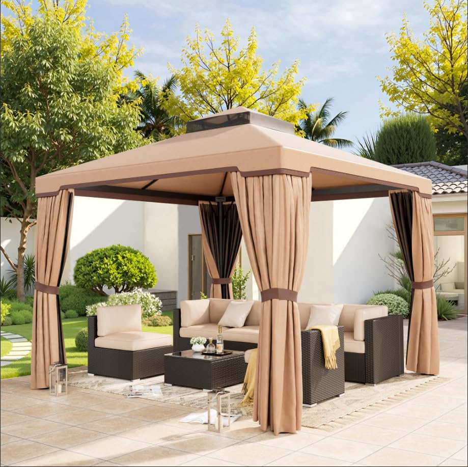 10 x 10 FT Outdoor Gazebo with Vented Soft Canopy and Mosquito Netting Y39386