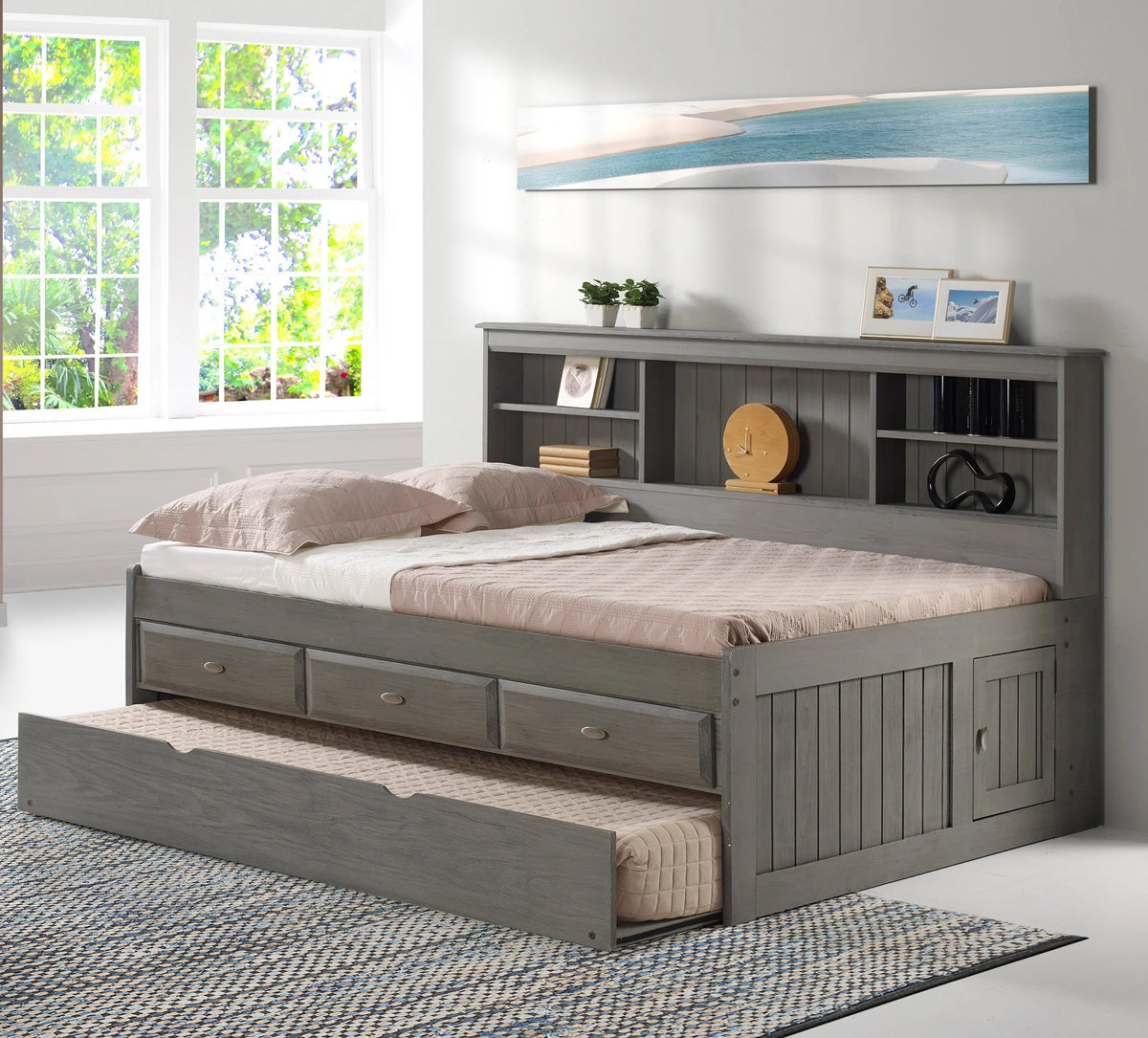 Charcoal Gray Solid Pine Full Daybed with Three Drawers and Twin Trundle C451